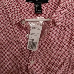 Burgandy white woven button up short sleeve shirt