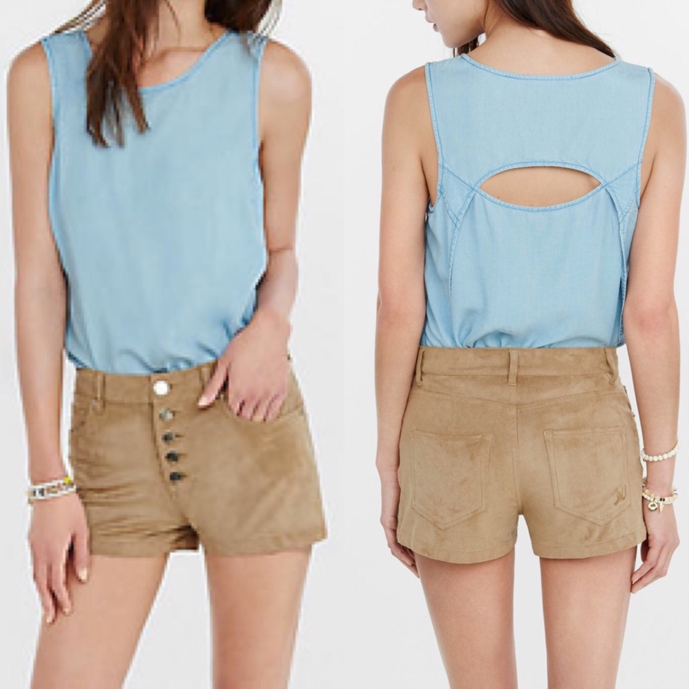 Express tan faux suede high rise shorts