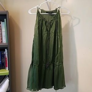 Green zara dress with sheer layer and bead ties
