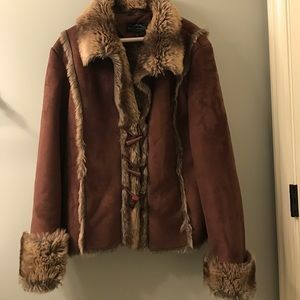 Brown Suede Fur Lined Winter Jacket