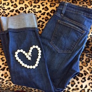 Joe's Jeans cuffed capris distressed medium dark