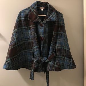 Plaid Front Tie Cape Jacket