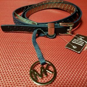 New Womens Michael Kors Navy Blue Leather Belt XL