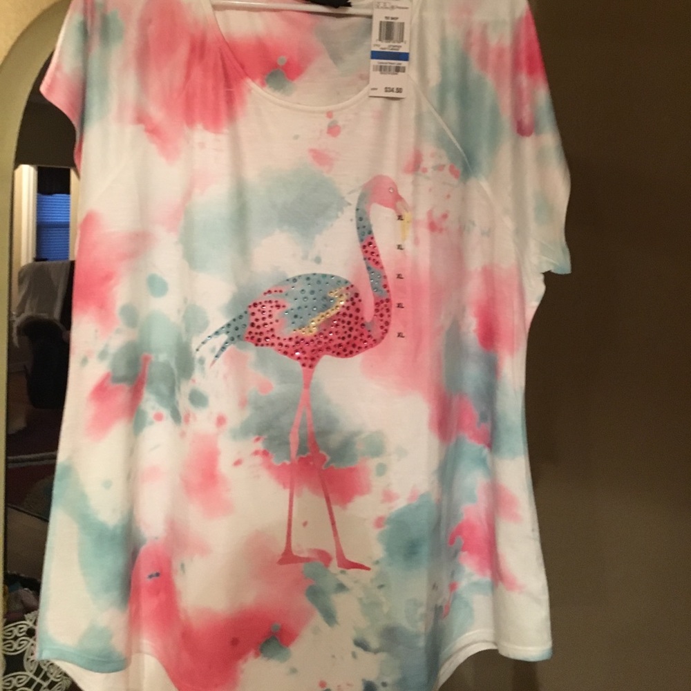 NWT style & co rhinestone flamingo t shirt XL