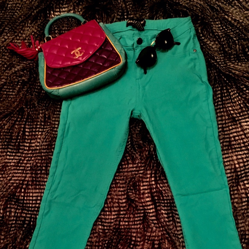 Turquoise Stretchy Ankle Jeans