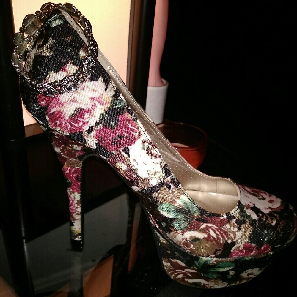 Floral Fabric Platform Heels