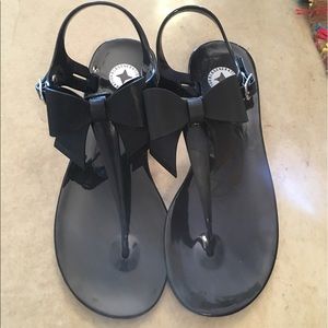 BCBG black bow sandals