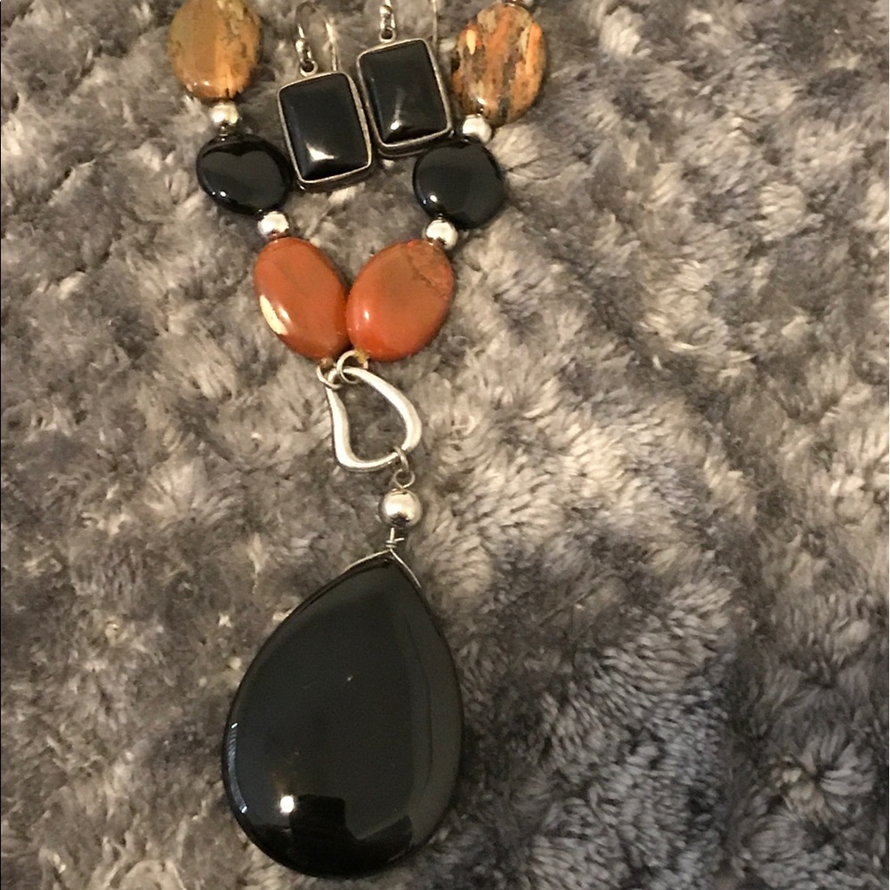 Black onyx stone necklace and earrings
