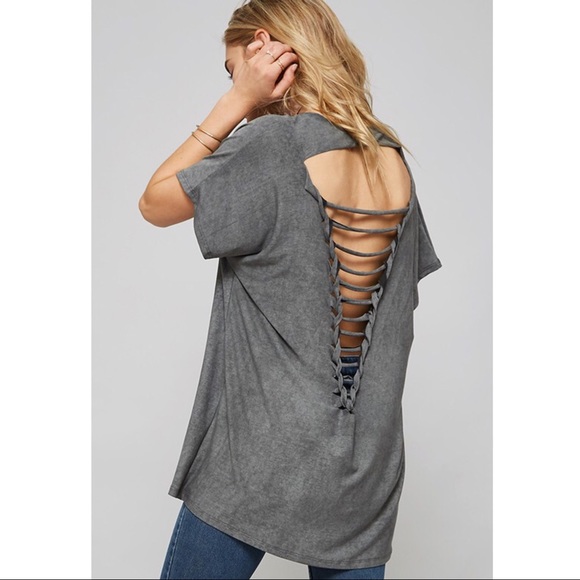 🚨LAST🚨TILLIE loose fit distressed top - CHARCOAL - Picture 2 of 3