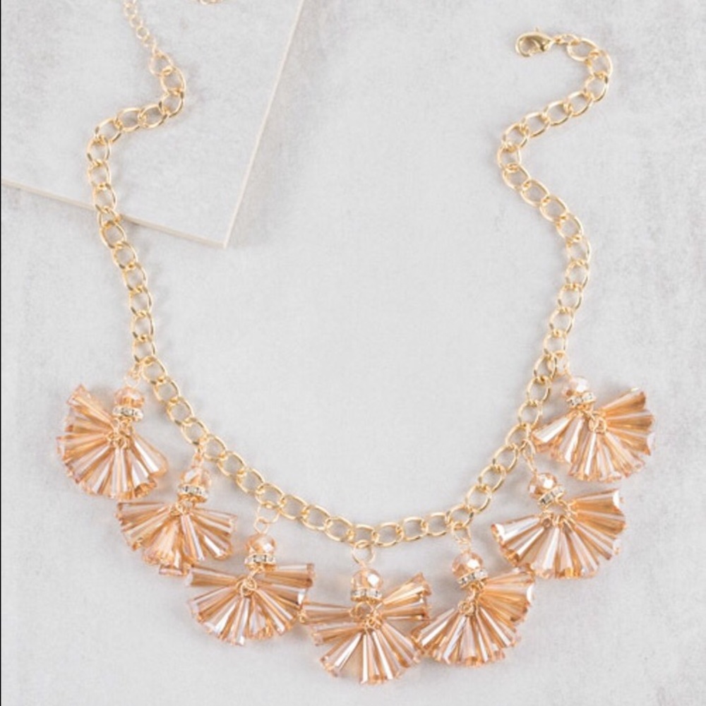 Amber Glass Tassel Statement Necklace