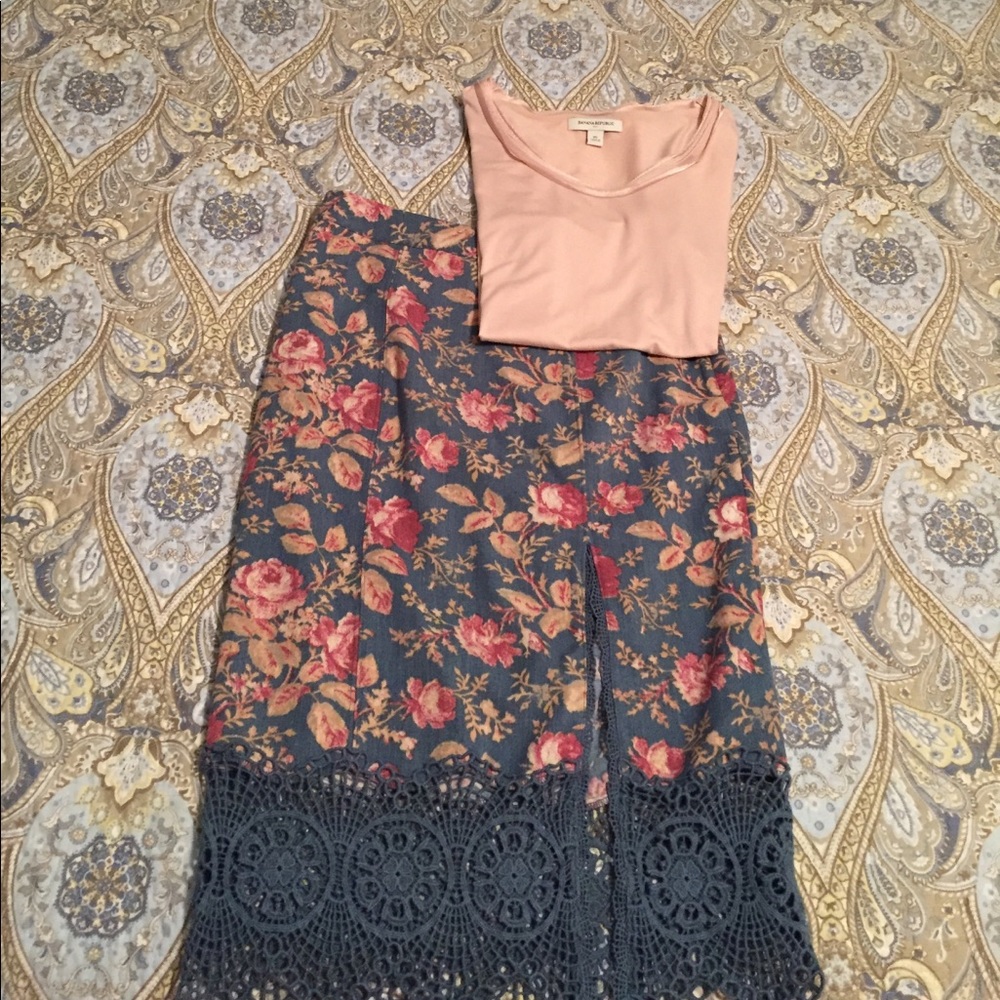 Free People floral pencil skirt