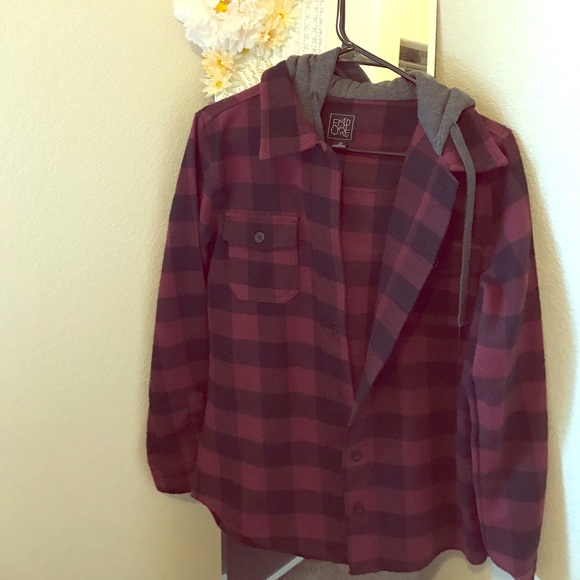 Burgundy and black fall jacket with a hood - Picture 1 of 1