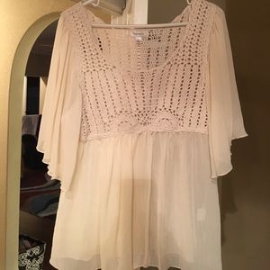 Cream colored sheer peasant top XL