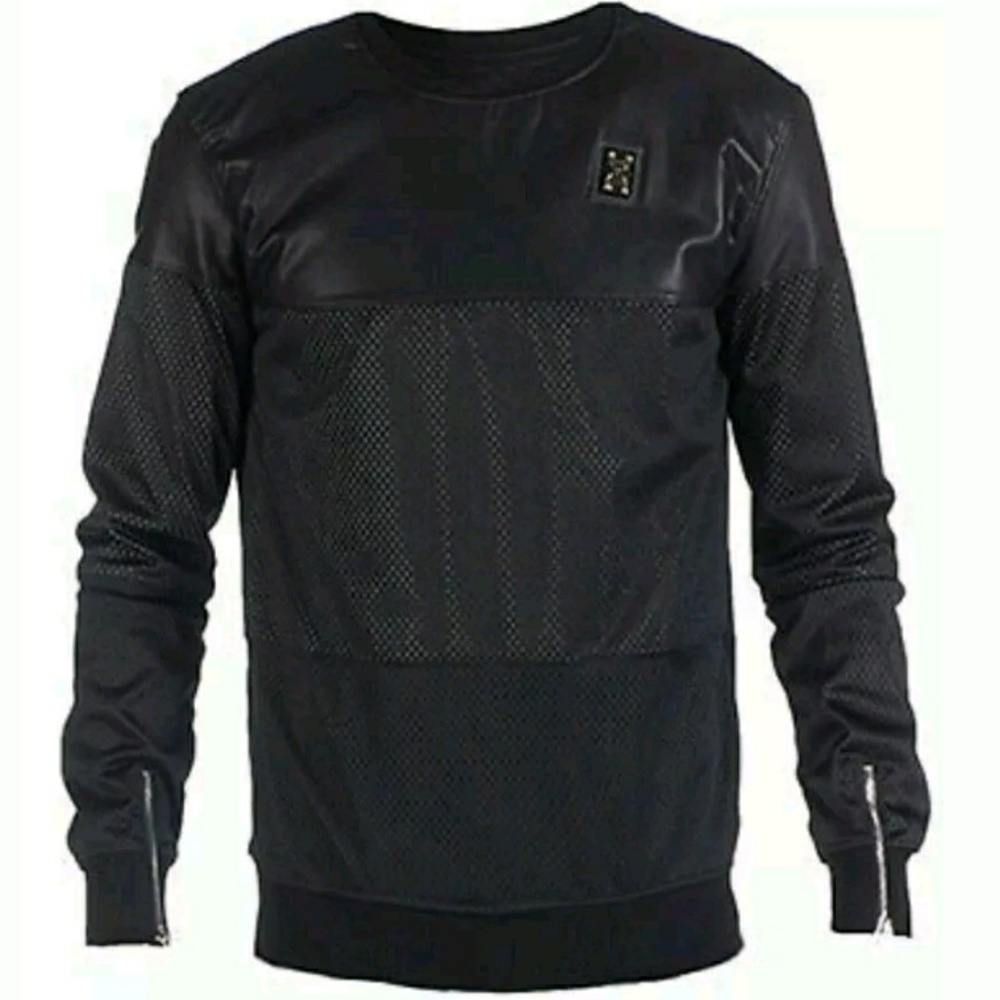 Forte Mens Black Reflective Vegan Leather Shirt