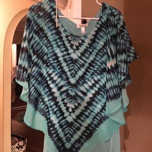 Tie dyed dolman sleeve poncho blouse
