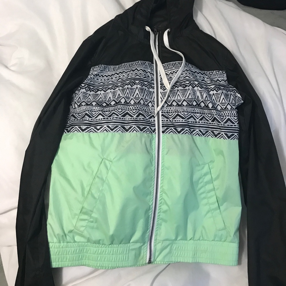 Teal, Black & White Rain Jacket