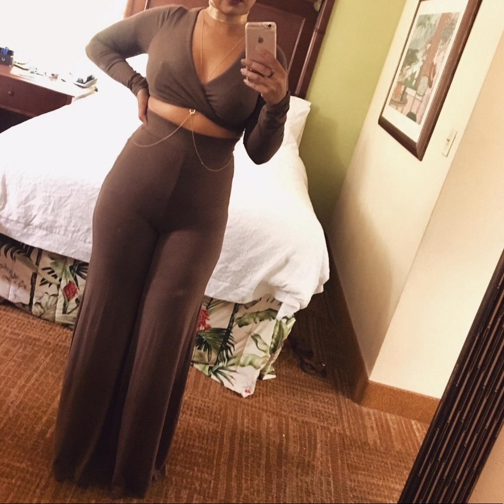 2 piece crop pants wide leg suit