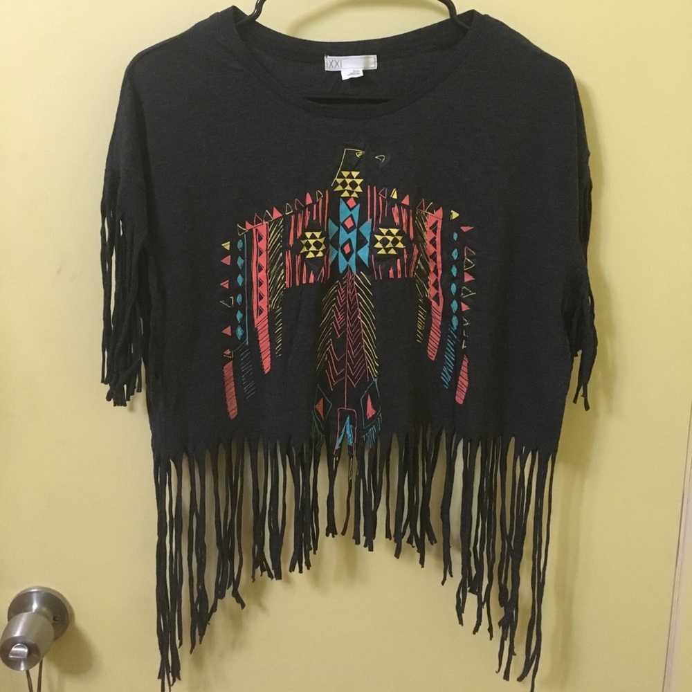 Tribal Bird Fringed Top