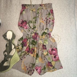 Strapless Floral Romper with Pockets