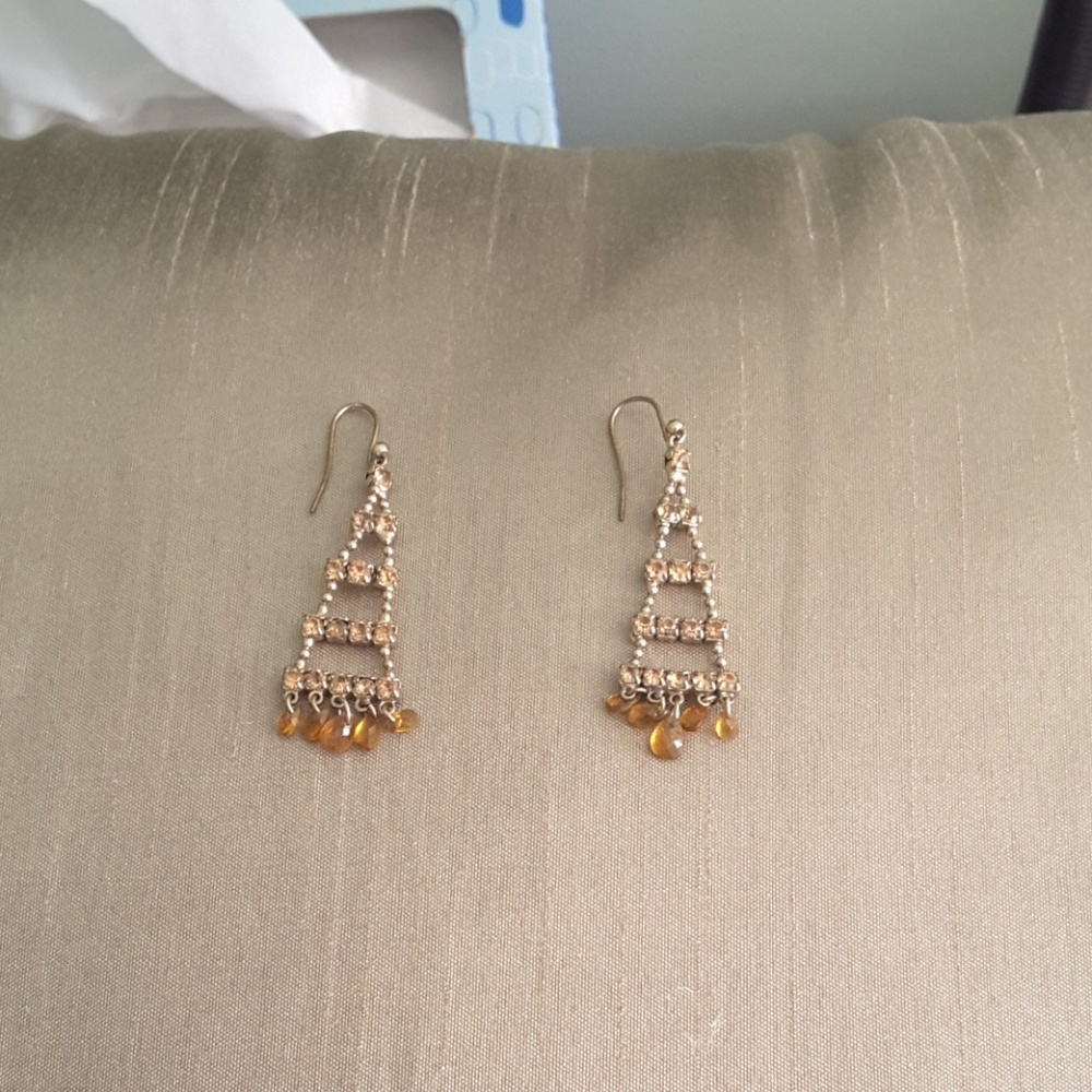 2 inch chandelier earrings with gold stones
