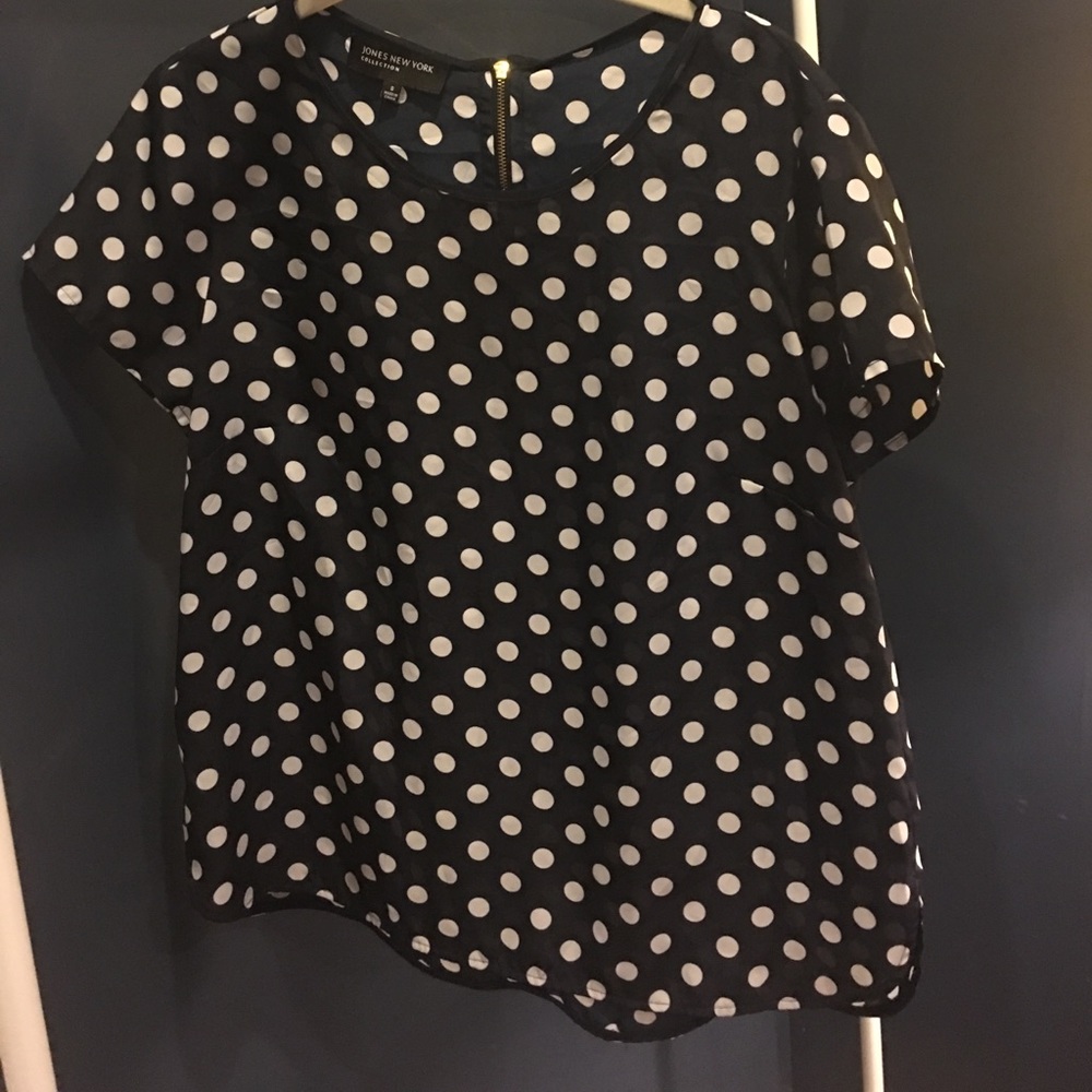 Navy and White Polka Dot Blouse