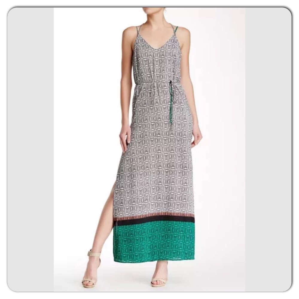 NWT Lush Border Print Green Black Midi Dress Small