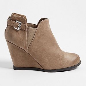 Tan Wedge Bootie with Buckle