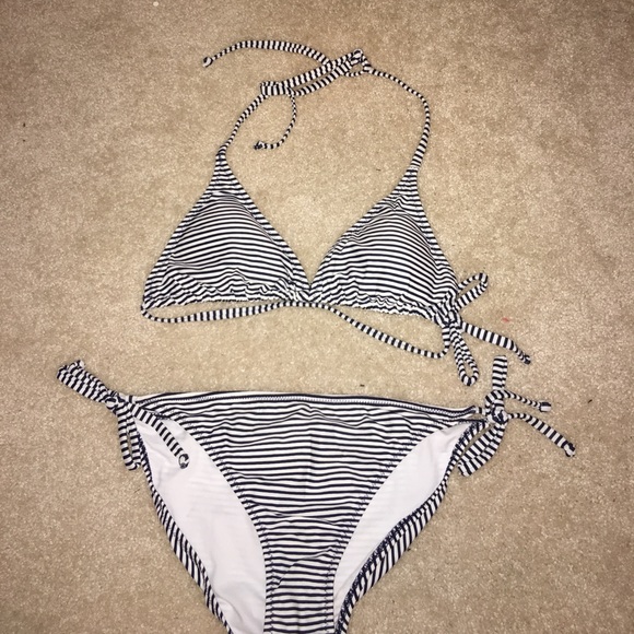 Navy Blue striped bikini (top & bottom) - Picture 1 of 1
