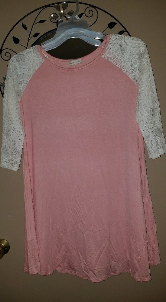 Pink lace swing tunic raglan