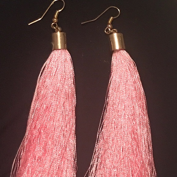 Bubblegum pink long tassel earrings w/gold hooks - Picture 2 of 2