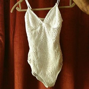 Express OneEleven Crochet Lace White Bodysuit