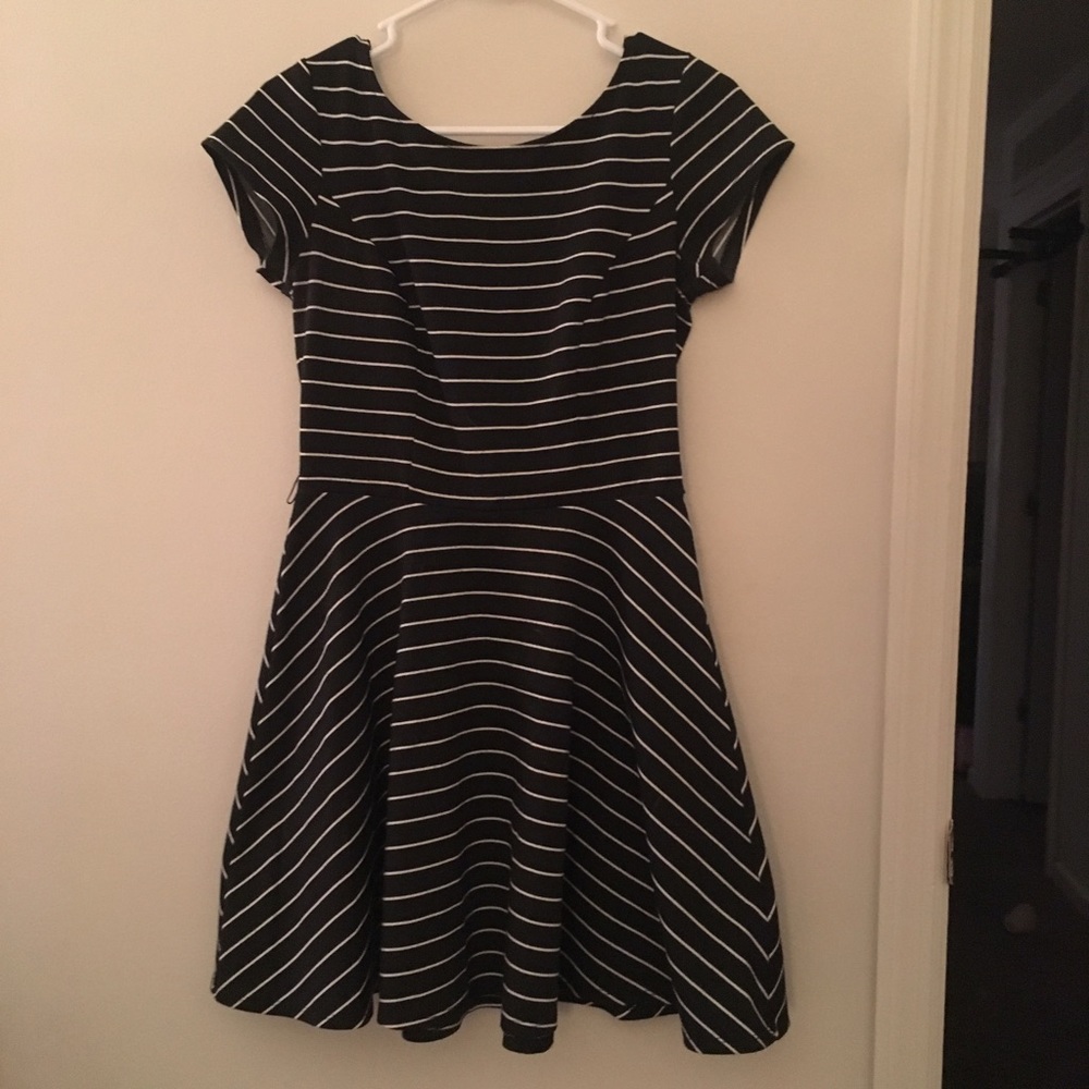 Black and white striped mini dress