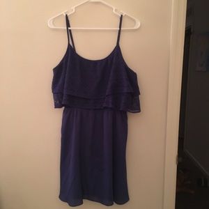 Dark blue dress with lace top overlay