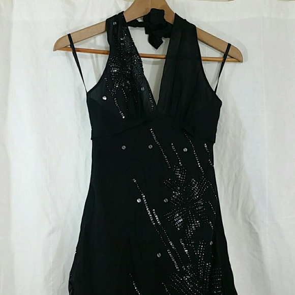 NWT! BCBGMaxAzria beaded sequin halter dress - Picture 3 of 9