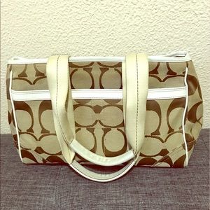 Coach Monogram white and tan shoulder bag