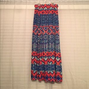 Pink and blue tribal maxi skirt