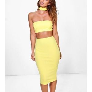 Yellow Boohoo choker dress