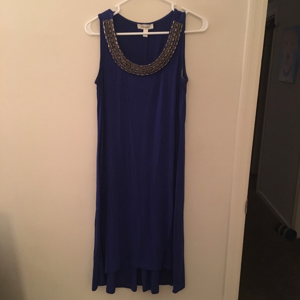 Dark blue swing dress with beaded neckline