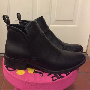 Black Patent Faux Leather Boots with a Small Heel