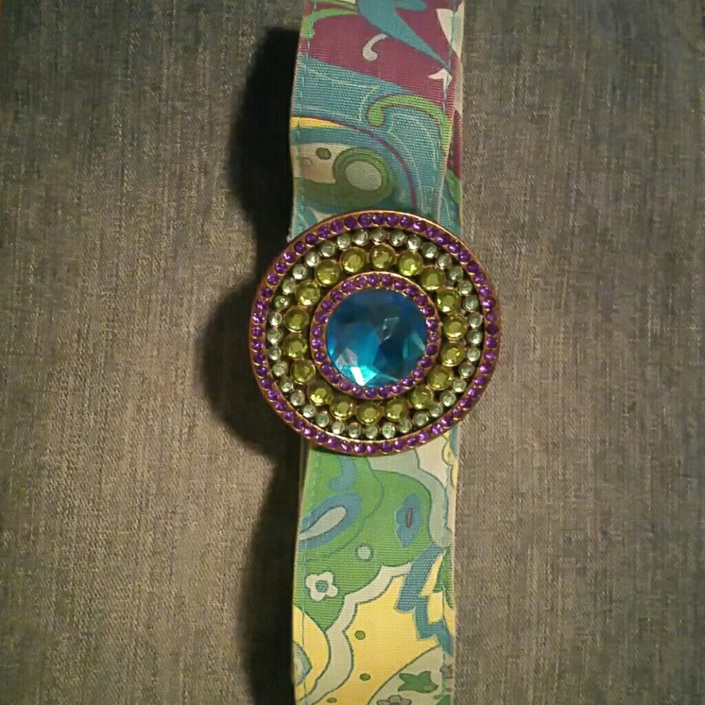 Fabric Belt with Rhinestone Buckle