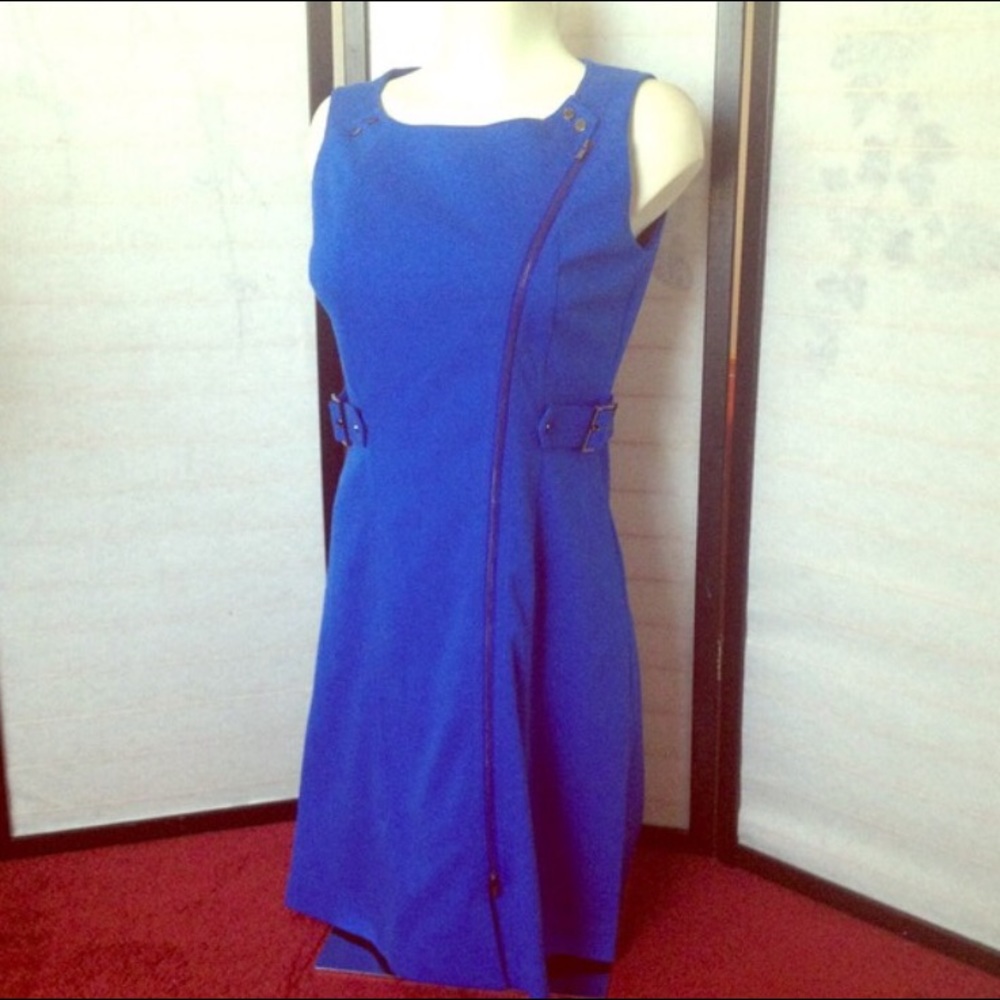 Calvin Klein Blue Asymmetrical Mod Sheath Dress 8