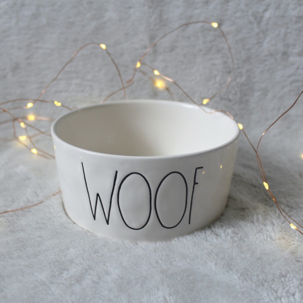 Rae Dunn "Woof" Dog Bowl (All White)