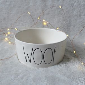 Rae Dunn "Woof" Dog Bowl (All White)