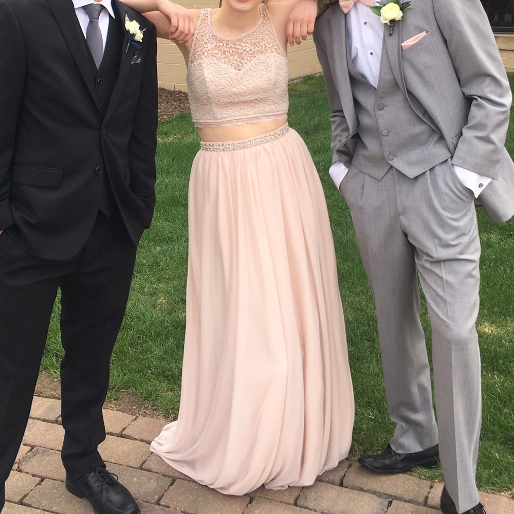 Blush two piece prom dress.