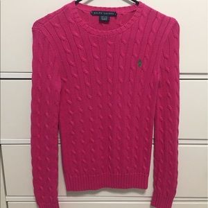 Ralph Lauren bright pink cable knit sweater!
