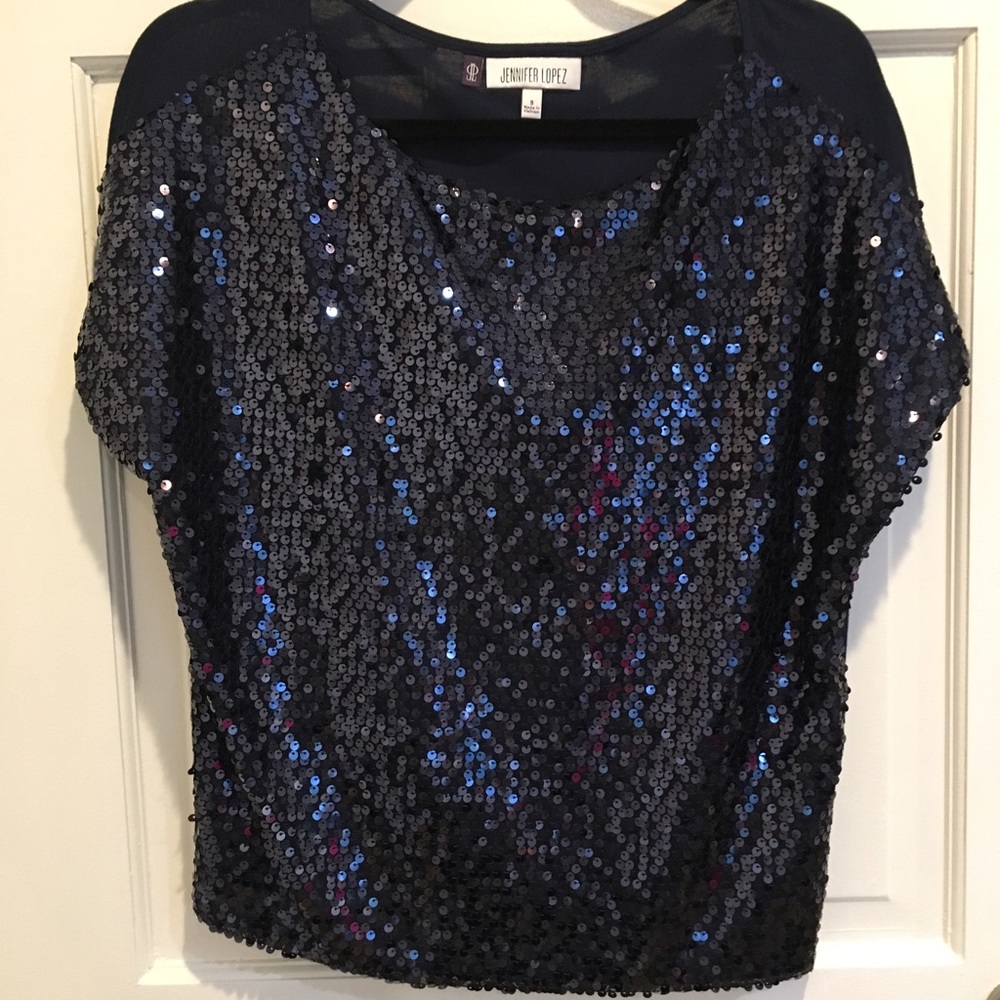 Jennifer Lopez navy sequin top sz small
