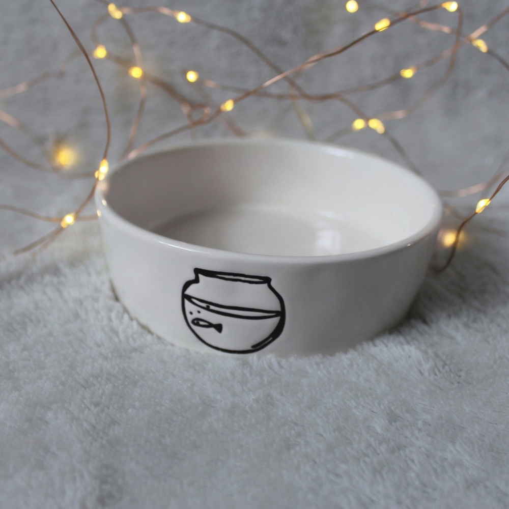 Rae Dunn Cat Dish with Fish Bowl
