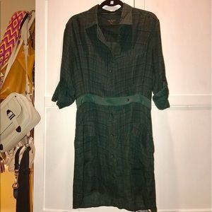 rag & bone dark green silk shirt dress
