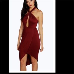 Boohoo Burgundy wrap dress