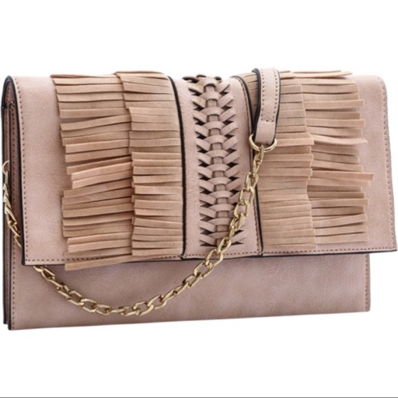 Melie Bianco Handbags - Bobbie Crossbody Clutch Fring Whipstitch in Blush
